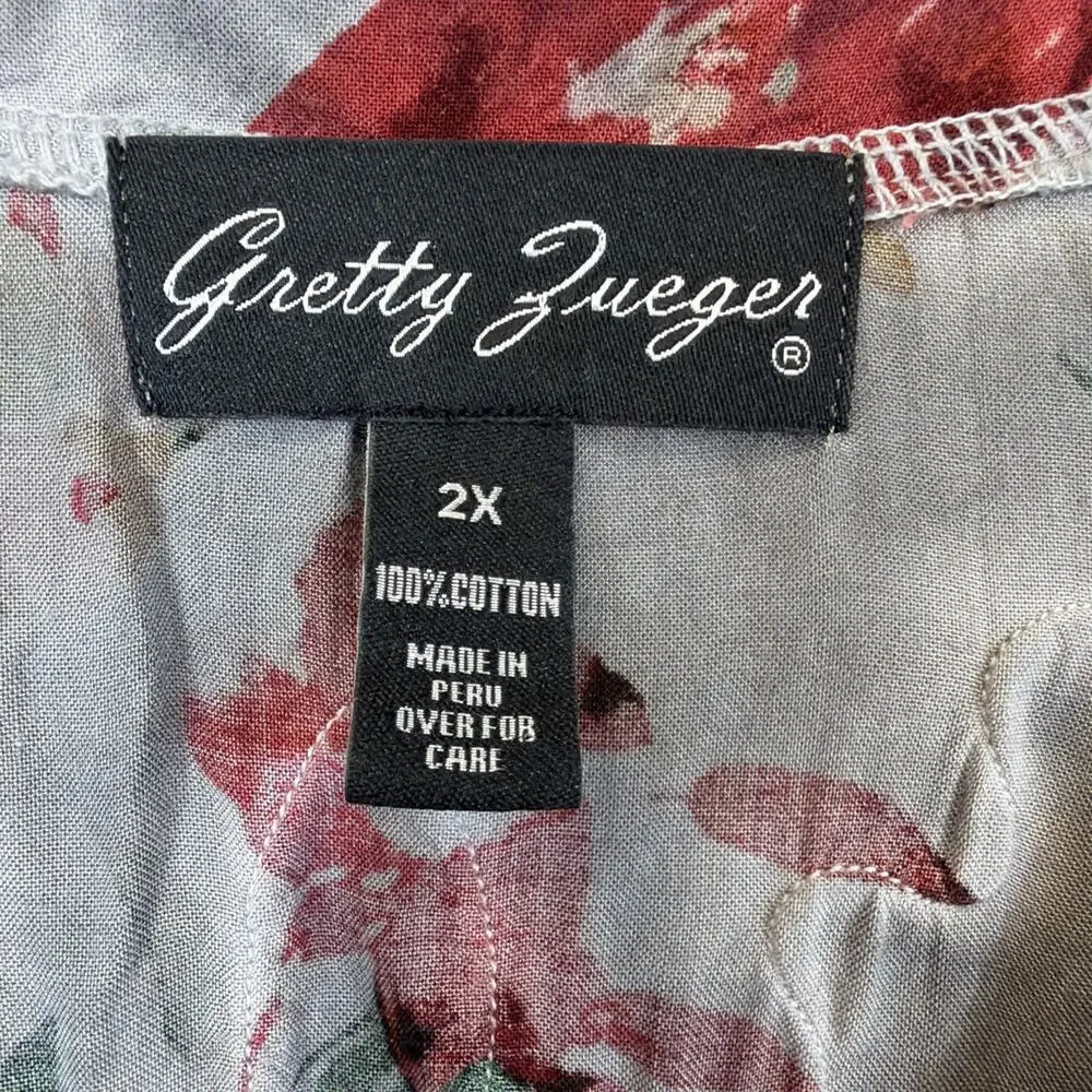 Gretty Zueger Gray V Neck Lace On Cuffs Hem High Low Tunic #1364 Size 2X - Picture 11 of 12